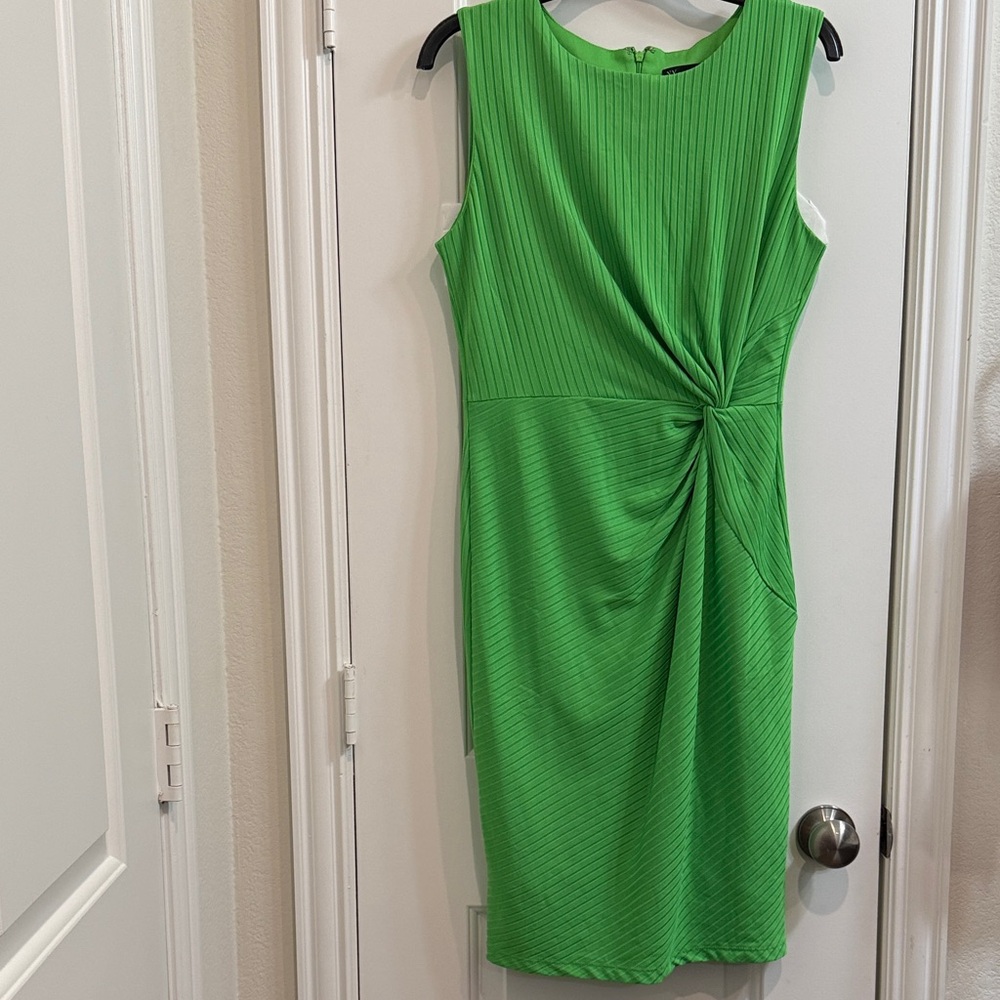 New York & Company Bright Green Pleated Dress